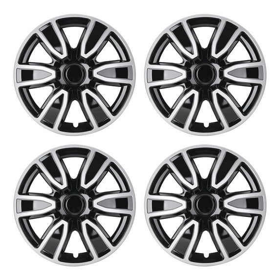 14" Set Of 4 Universal Wheel Covers Snap On Hubcaps Full Hub Caps fit R14 Tire & Steel Rim (4 Pack)-SILVER LACQUER & BLACK LACQUER
