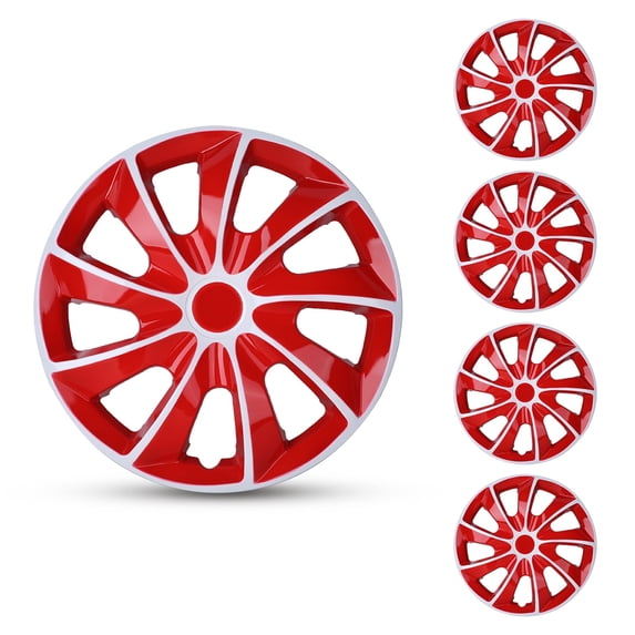 14" Set of 4 Universal Wheel Covers Snap on Hubcaps Full Hub Caps Fit R14 Tire & Steel Rim (4 Pack)-White Lacquer & Red Lacquer