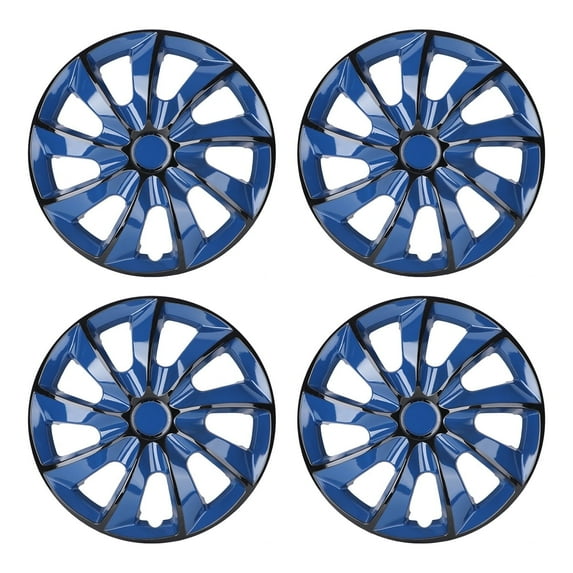 14" Set of 4 Wheel Covers Snap on Hubcaps Full Hub Caps Fit R14 Tire & Steel Rim (4 Pack)-Black Lacquer & Blue Lacquer