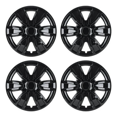 14" Set Of 4 Wheel Covers Snap On Hubcaps Full Hub Caps fit R14 Tire & Steel Rim (4 Pack)-BLACK LACQUER