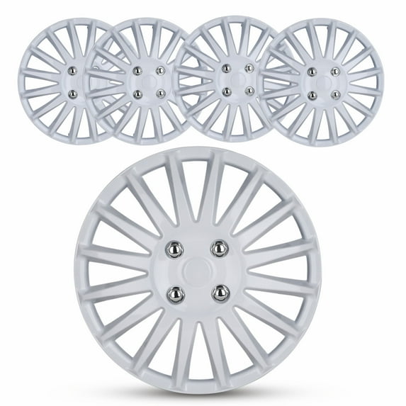 14" Set of 4 Wheel Covers Snap on Hubcaps Full Hub Caps Fit R14 Tire & Steel Rim (4 Pack)-White Lacquer