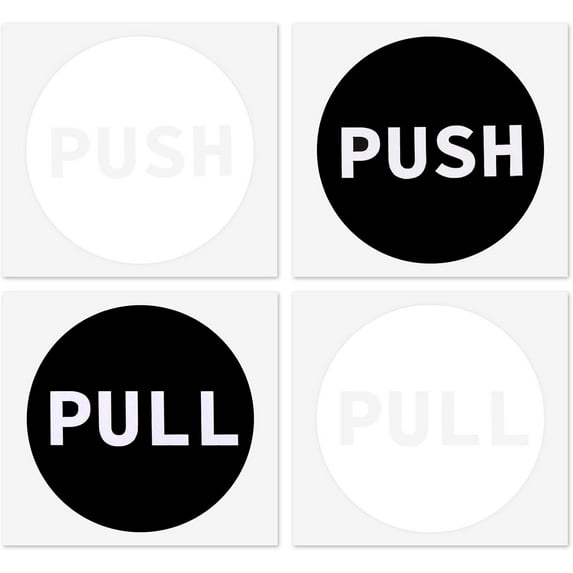 14 Sets 2 Colors Self Adhesive Push Pull Door Sign Stickers Pull Push Safety Sign Label Decals Flat Round Decals for Doors Window Outdoor Cafe Restaurant Colorful