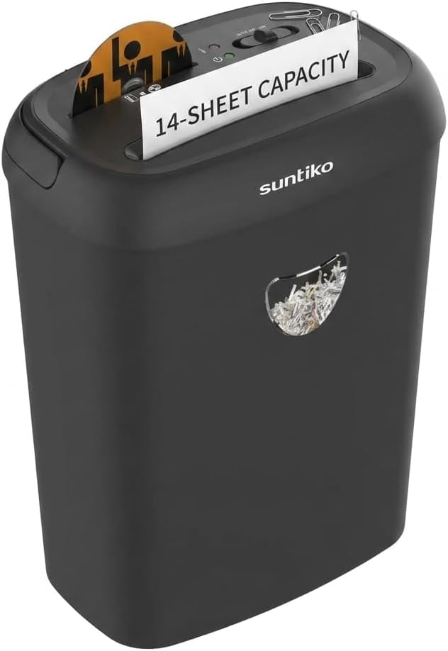 14 Sheet Cross Cut Paper Shredder for Home Office Use with P-4 High Security and 6.6 Gallon Bin for Credit Cards CDs or ETL Certified Black