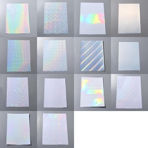 14 Sheets 14 Styles A4 PET Waterproof Printable Holographic Sticker Adhesive Laser Printer Sticker Paper for Inkjet Laser Printer