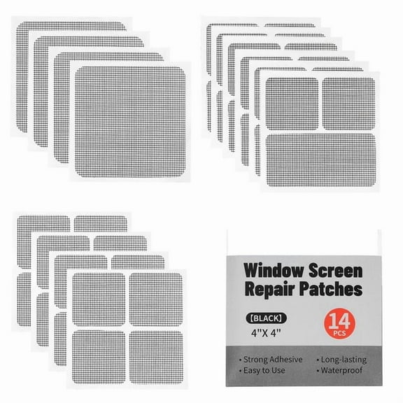 14 Sheets Black Fiberglass Window Screen Patches Repair Kit, 3 Sizes Strong Adhesive for Mesh Window and Screen Door
