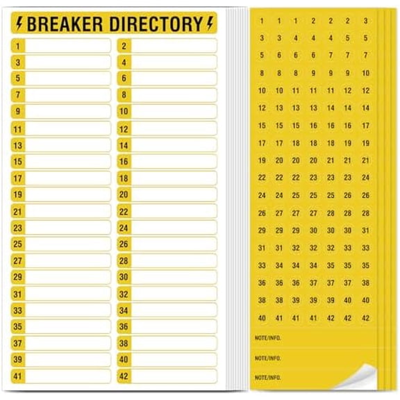 14 Sheets Breaker Panel Labels, 10 Electrical Box Catalog Labels and 4 Number Stickers, Colorful Durable Removable Electrical Number Directory Load Center Sticker(Yellow)
