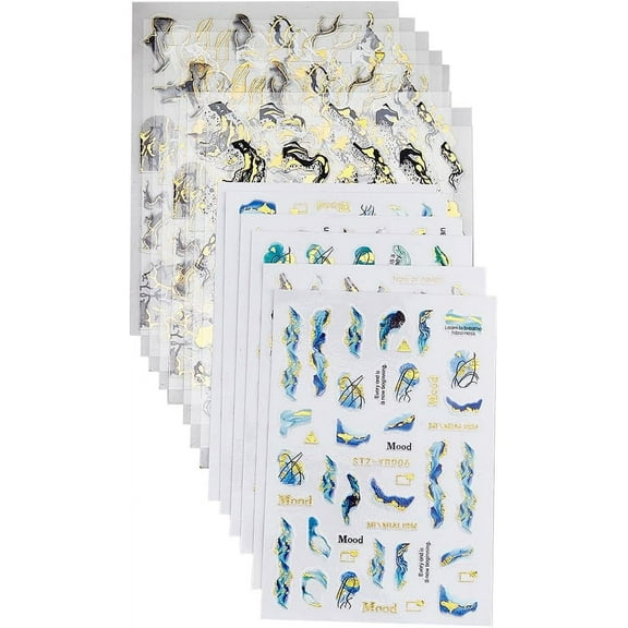14 Sheets Nail Art Stickers Decals Marble Wave Nail Stickers 7 Styles 3D Self-Adhesive Gold Nail Decals Nail Art Supplies Design Accessories