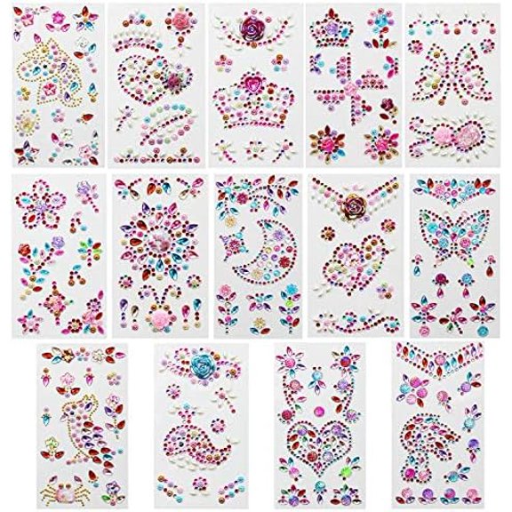 14 Sheets Rhinestones Stickers, Self-Adhesive Craft Jewels and Gems Sticker for DIY Crafts, Scrapbook, Multicolor
