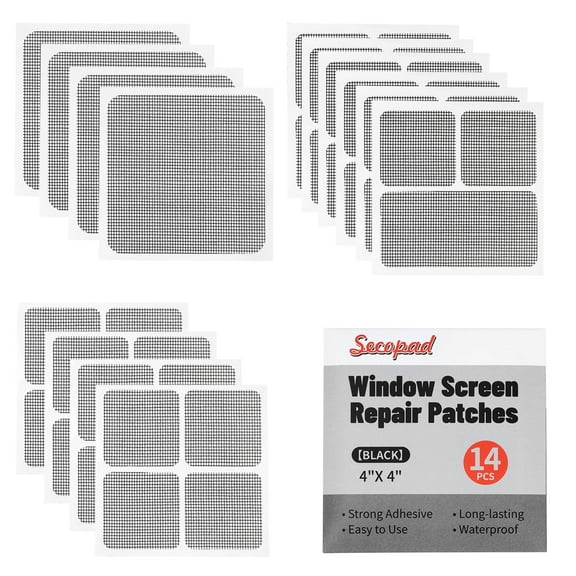 14 Sheets Window Screen Patches Repair Kit, 3 Sizes Window Screen Repair Kit for Mesh Screen Door, Strong Adhesive Fiberglass Quick Screen Repair Tape Grey/Black