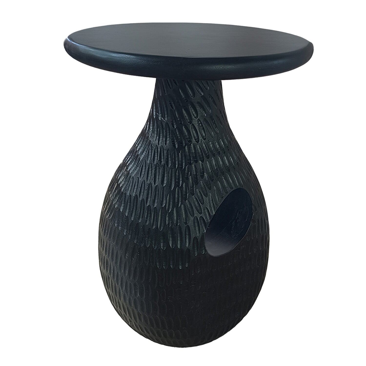Handcrafted Black Mango Wood Round Side End Table
