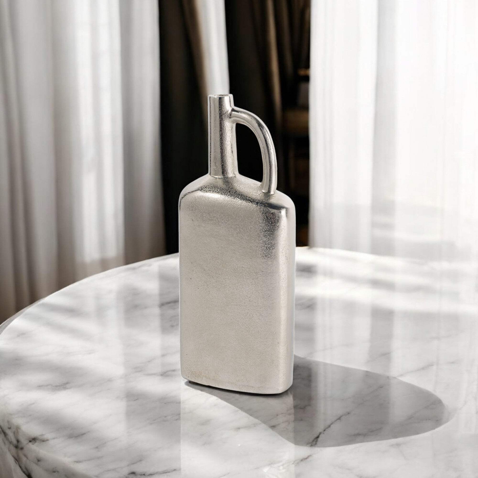 14" Silver Aluminum Jug Table Vase