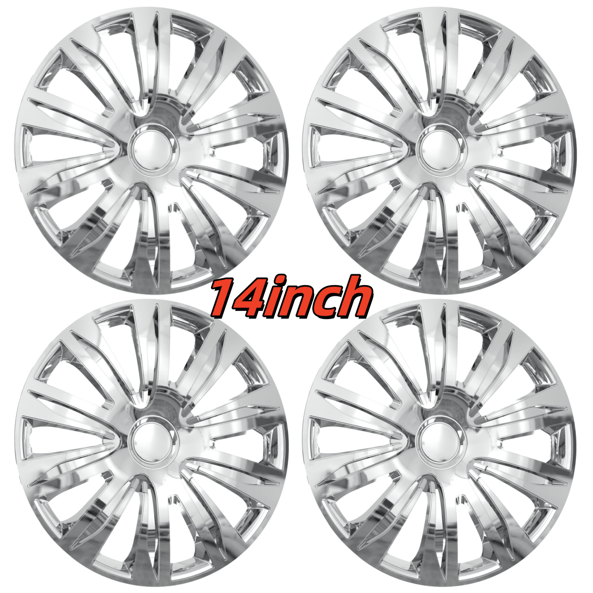 14" Silver Hubcaps/Wheel Covers for Most Cars,Set of 4 Snap on Car Truck SUV Hub Cap,ABS Material
