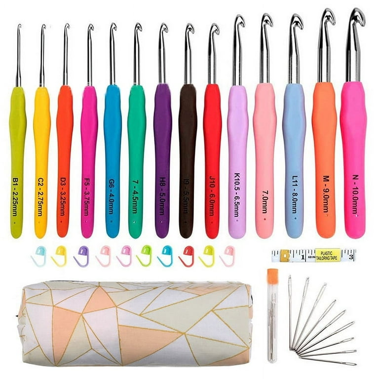 14 Sizes Crochet Hooks Set,2.25mm(B)-10mm(N) Ergonomic Crochet Hooks with Case for Arthritic Hands,Extra Long Crochet Needles