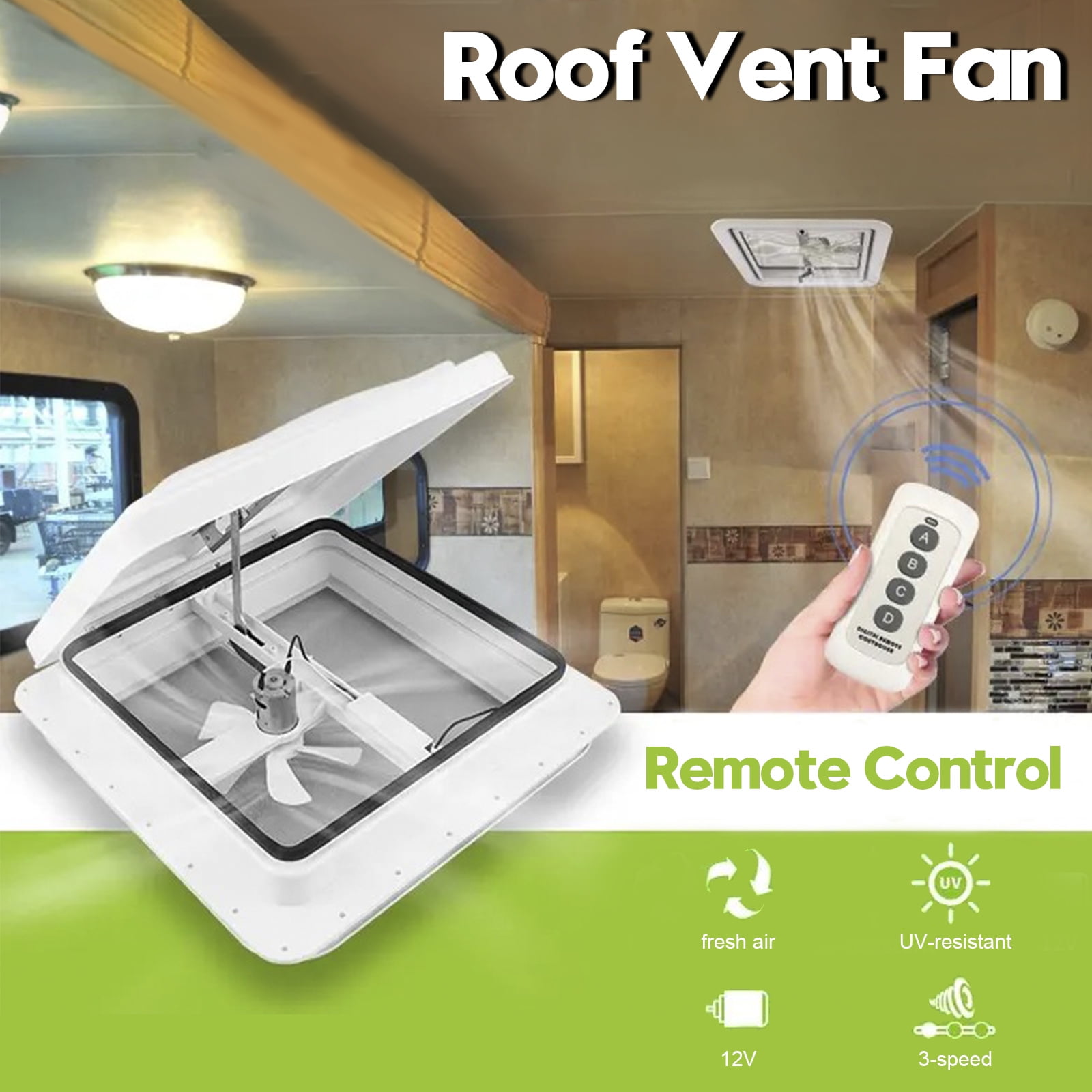 14" Skylight Roof Vent with Remote For Caravan Motorhome RV
