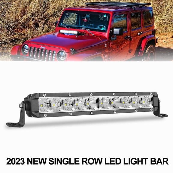 14" Slim LED Light Bar Single Row Combo For 07-18 Jeep Wrangler JK Front Bumper