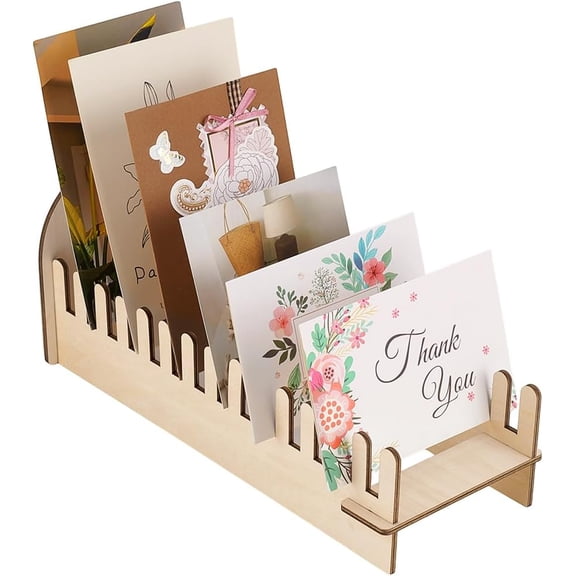 14 Slot Wooden Greeting Card Display Stand Postcard Holder Display Stand Wooden Sticker Display Stand Tabletop Postcard Display for Table Retail Counter Desk Photo Mail Stamp PapayaWhip