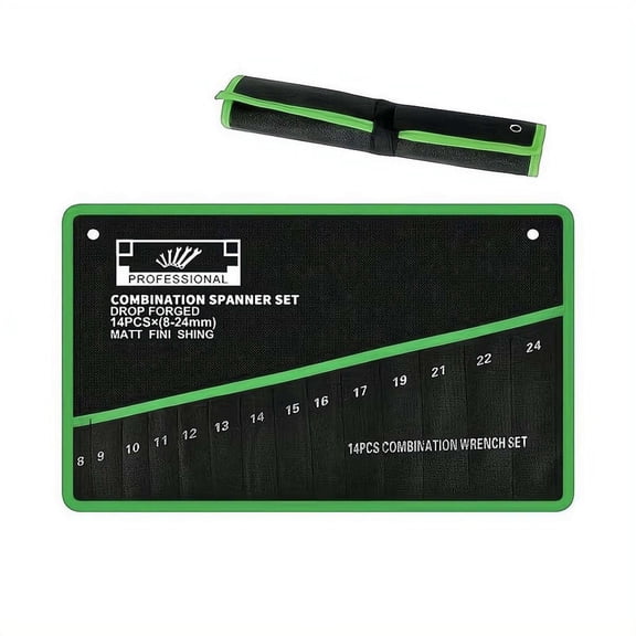 14-Slot Wrench Roll Up Pouch, Heavy Duty Canvas Organizer Bag for Metric Combination Wrenches 8mm-24mm (Pouch Only, Tools Not Included)