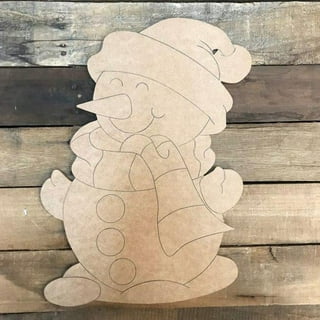 Snowman with Tophat, Christmas Shape Unfinished Wood Cutout, Paint by Line