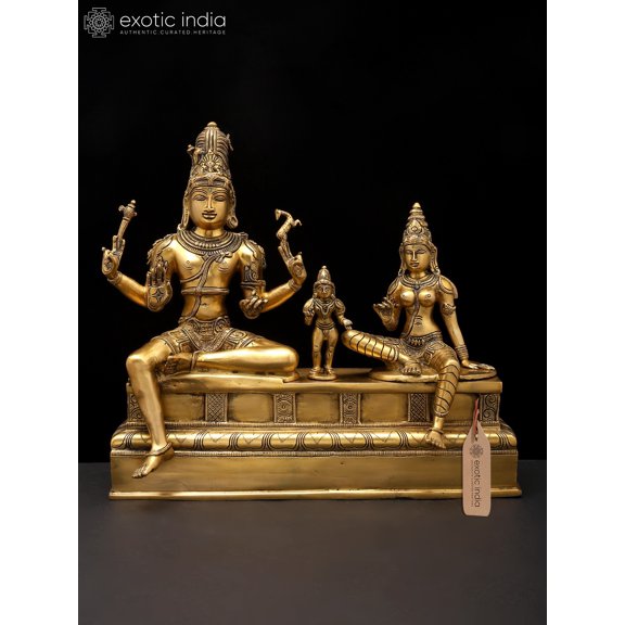 14" Somaskanda: Shiva - Parvati with with Their Son Skanda (Murugan) | Brass Statue