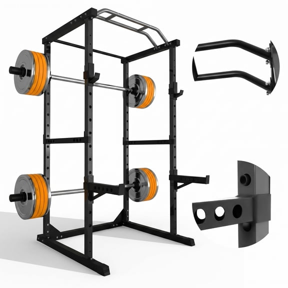 14-Speed Adjustable Barbell Safety Rack 1200lbs Capacity Heavy Duty Squat Stand with J-Hooks.