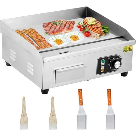 14" Stainless Steel Electric Flat Top Griddle - Commercial Restaurant Grill with Temperature Control, 2000W Power for Teppanyaki Cooking and Countertop Use