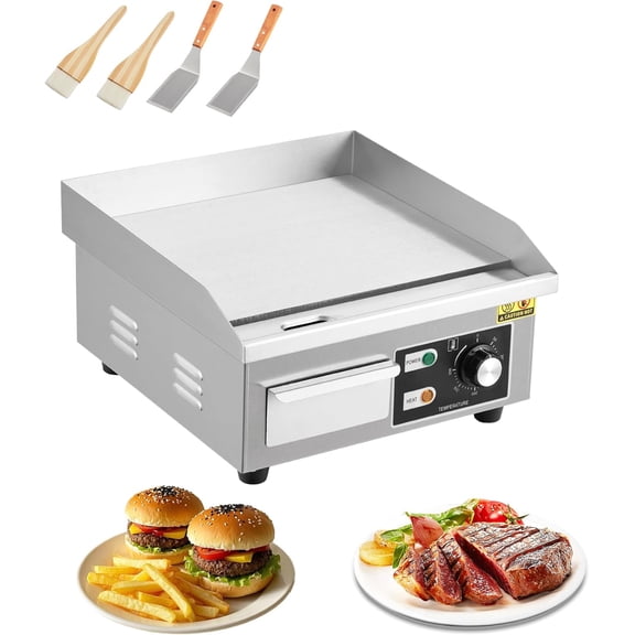 14" Stainless Steel Electric Griddle, 1500W Countertop Griddle with Non-Stick Adjustable Temperature Control 122°F-572°F, Electric Grill Perfect for Indoor Cooking, Camping