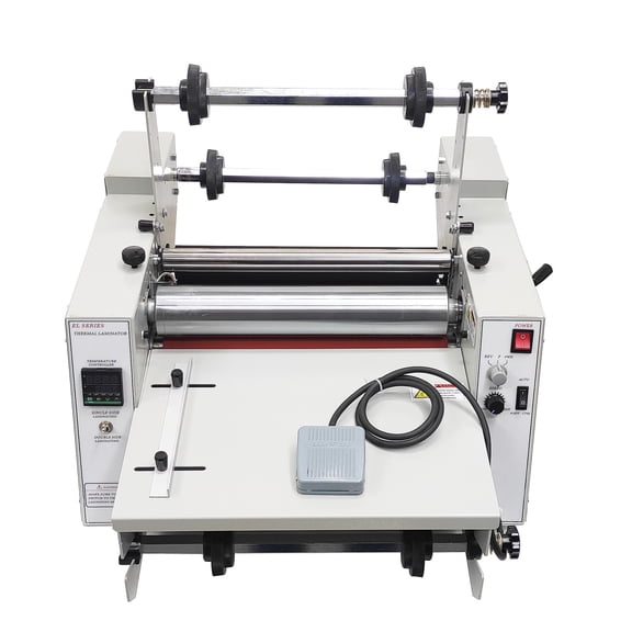 14" Steel Roller Thermal Laminator Hot Cold Roll Laminating Machine with Winding Mechanism