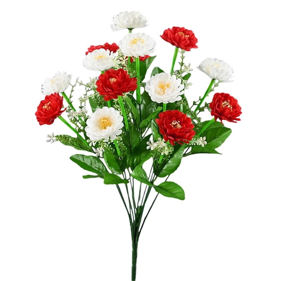 14 Stem Artificial Sunflower Bouquet in Vase, Fade Resistant All Weather Fake Flowers, Memorial Arrangement for Cemetery, Patriotic Day, Home Table Decor