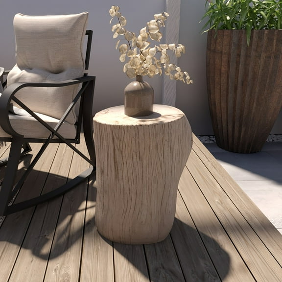 14" Stump Side Table, Concrete Side Table Coffee Table Log Table, Light Grey Stool Prop Stand Holder for Garden Household Living Room