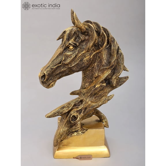 14'' Stylized Decorative Horse Head | Brass Statue | Home Decor