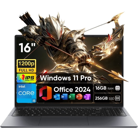 16" Laptop,Intel Core i5,16GB RAM 256GB SSD,Windows 11 Pro Notebook Computer PC,MS Office 2024,100% sRGB Gamut FHD Display