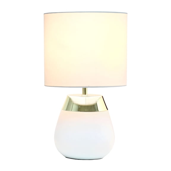 14" Tall Modern Contemporary Two Toned Metallic Gold and White Metal Bedside 4 Settings Touch Table Desk Lamp with White