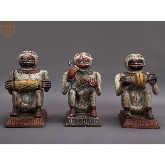 14" Three Monkey Musicians | Handmade Wooden Home Decor