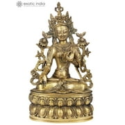 14" Tibetan Buddhist Goddess White Tara Brass Statue | Handmade | Made in India - Brass Statue