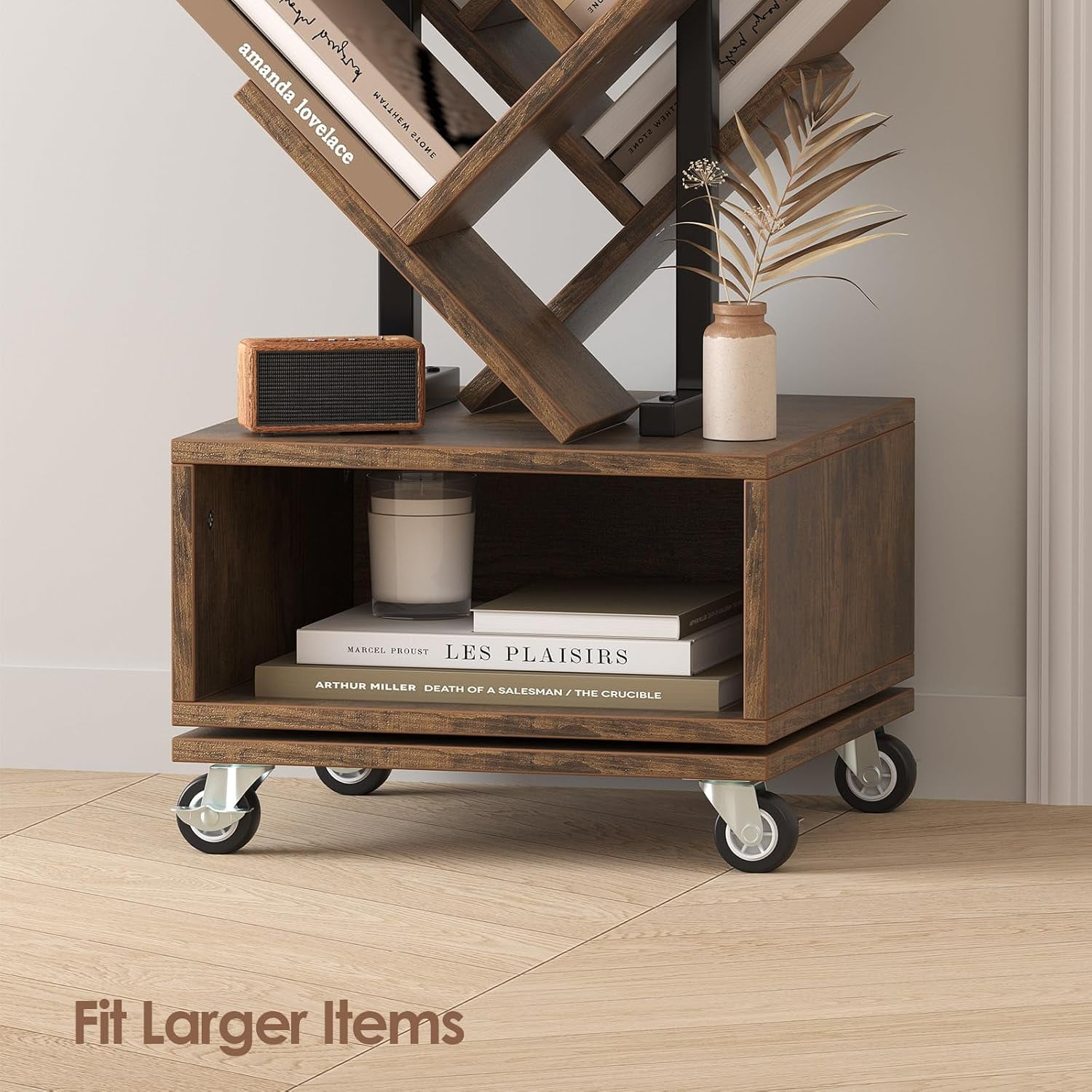 14-Tier Tree Rotating Bookshelf, 360 Degree Spinning Retro Floor ...