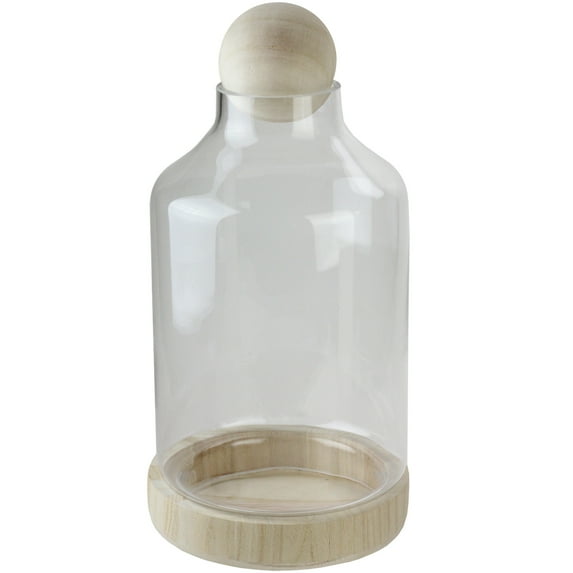 Northlight 14" Transparent Glass Hurricane with Decorative Wooden Lid and Base