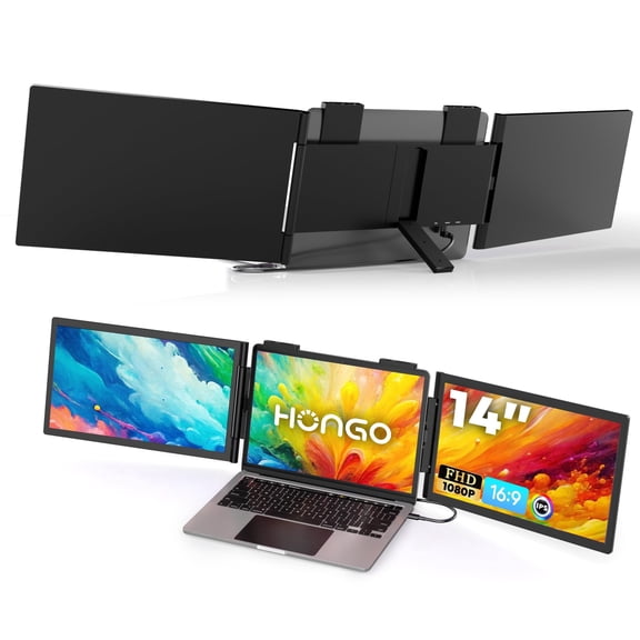 14" Triple Laptop Screen Extender,FHD 1080P IPS Portable Monitor for 14-16.5" Laptops,USB-C External Multi Screen Travel Monitor Extender Plug & Play with Windows/Mac/Chrome