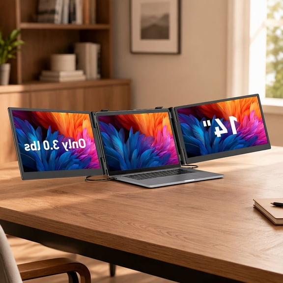14" Triple Laptop Screen Extender, Lightweight FHD IPS Portable Monitor for Laptop, 3.0 lbs USB-C & Multi Screen Attachment for 13-17.3" Laptops with //Chrome