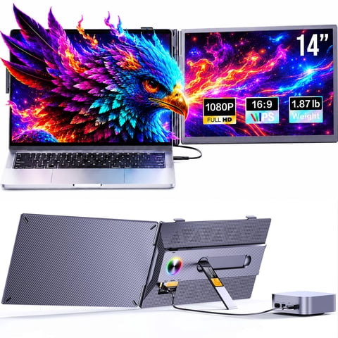Laptop Screen Extender, 14" FHD 1080P IPS Portable Dual Monitor for Laptop, USB-C/HDMI Compatible, Plug & Play, Lightweight 1.87lb, for 13-17.3” Windows Mac Chromebook
