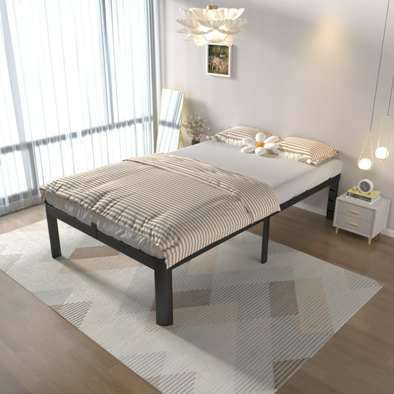14 Twin Bed Frames, Metal Platform Bed Frame Twin Size, Safety Design with Rounded Corner Legs and DIY Headboard Hole, Heavy Duty Steel Slats Support, No Box Spring Needed, Noise Free, Black