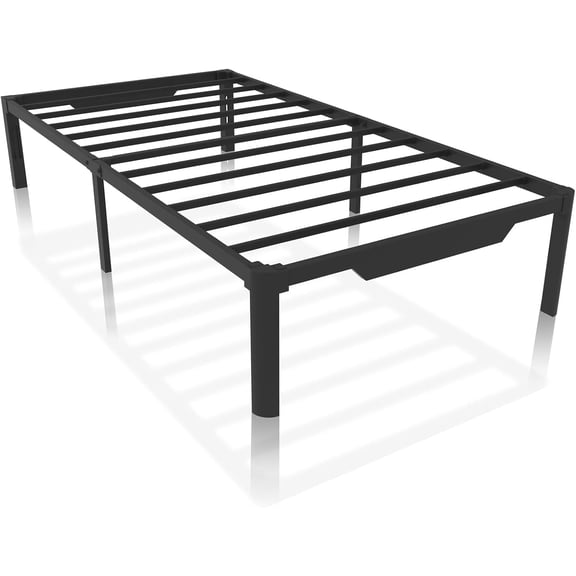 14" Twin Metal Platform Bed Frame No Box Spring Needed,Heavy Duty Tall Metal Platform with Large Storage Space and Steel Slat Support,Easy Assembly,Noise Free, Black