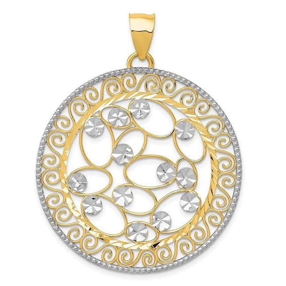 14 Two Tone Gold Diamond Cut Filigree Pendant