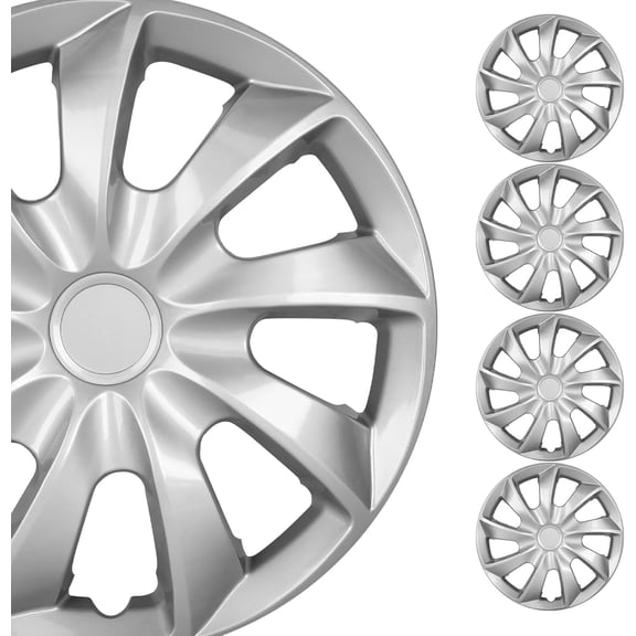 14" Universal Hubcaps for Steel Wheel Rims Cover Snap On installation Set of 4 ,PP Material Silver Lacquer