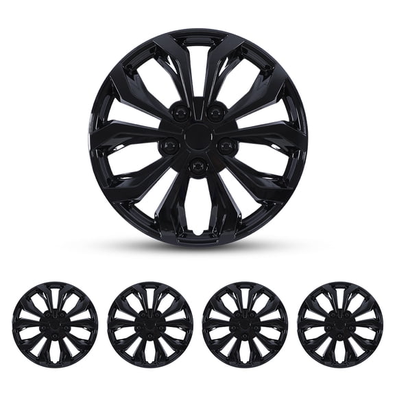 14" Universal Snap-On Black Hubcaps for Steel Wheels – 4-Piece Universal Wheel Covers for Car/Truck/SUV, PP Material, Retention Rings, DIY Install