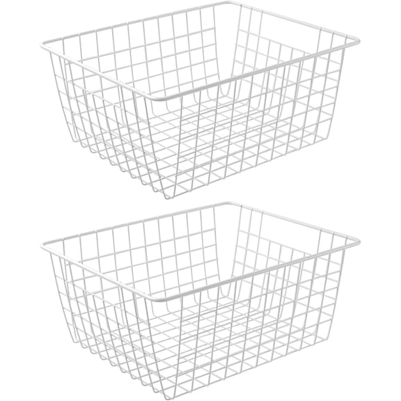14" Upright Freezer Storage Baskets, Large White Wire Storage Bins Bakset for Freezer, Pantry, Bathroom Organizing, Set of 2