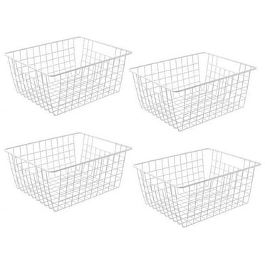14" Upright Freezer Storage Baskets, White Wire Storage Bins Large Bakset for Freezer, Pantry, Bathroom Organizing, Set of 4