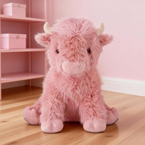14" Valentine Highland Cow Stuffed Animal, Pink Highland Cow Weighted Stuffed Animal, Cute Plushies Fluffy Cow Gifts (Pink-B)