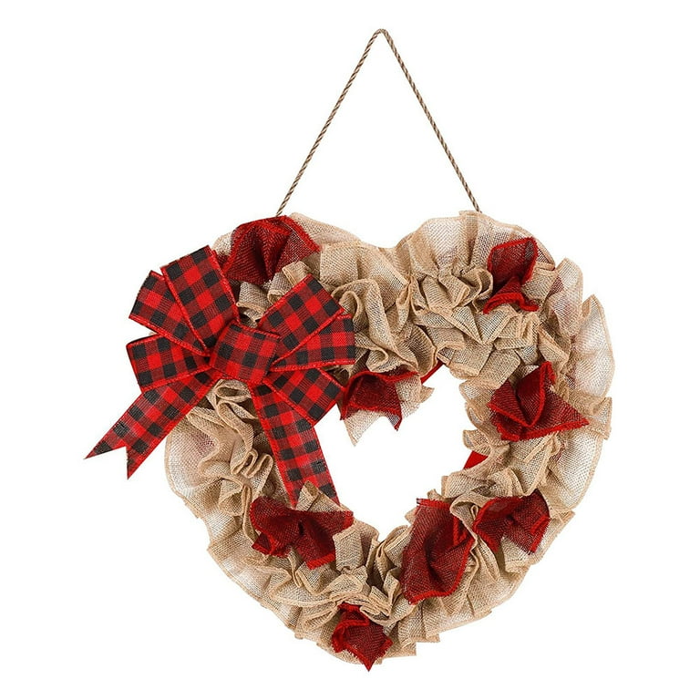 Large Valentine's Day Burlap Heart Wreath for Front Door, Rustic Valentine's  Day Wreath, Buffalo Check Heart Wreath 