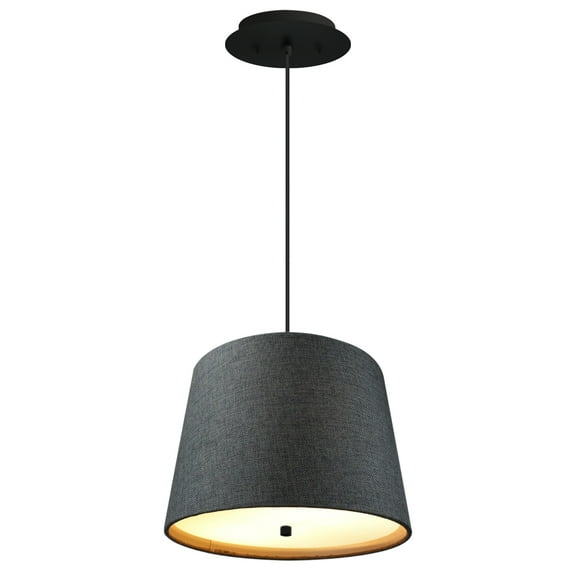 14" W 2 Light Pendant Granite Gray Burlap Shade with Diffuser, Black Cord