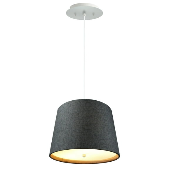 14" W 2 Light Pendant Granite Gray Burlap Shade with Diffuser, White Cord